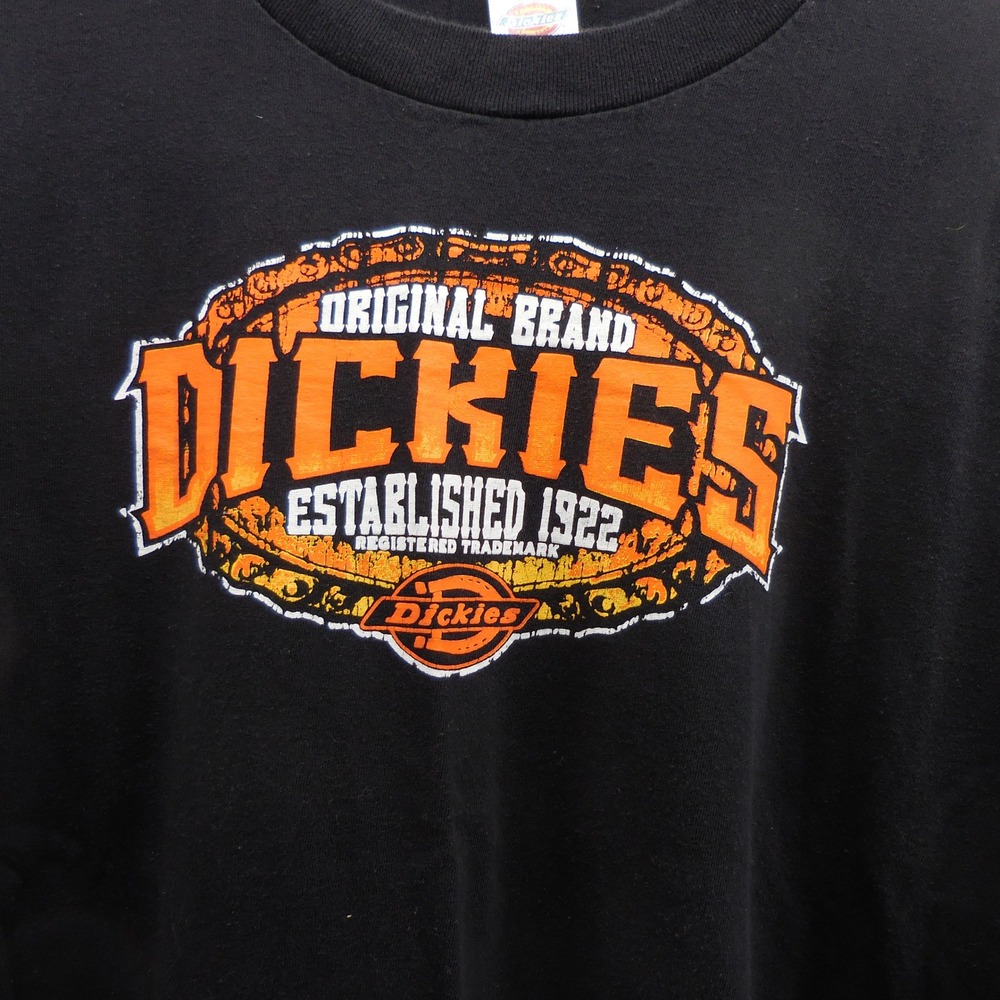 Dickies Mens T-Shirt Large Black Orange Graphic Logo Established 1922 Cotton Tee